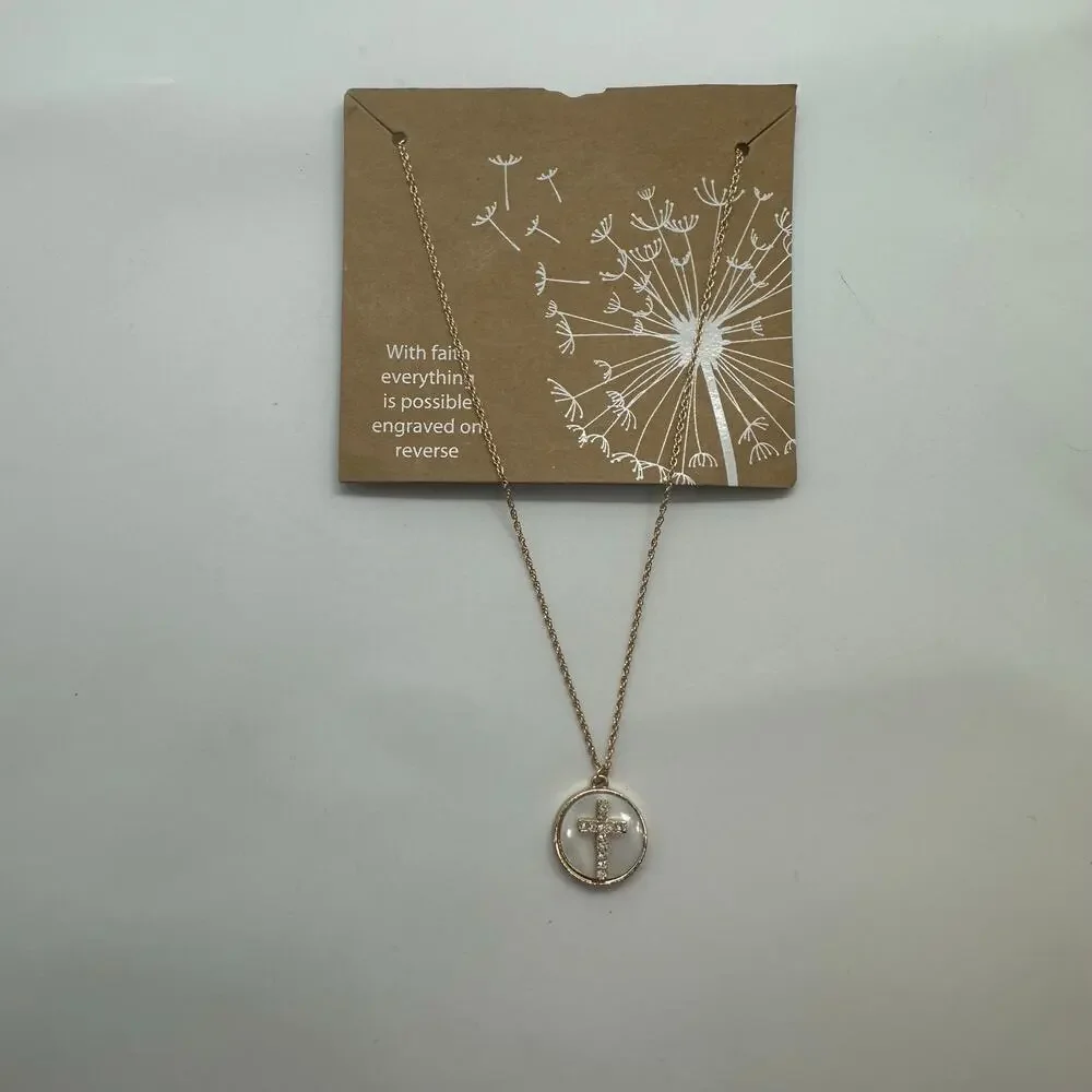 Fashion Cross Necklace Religious Quote Gold Tone‎ Jewelry Dainty Spiritual Gift